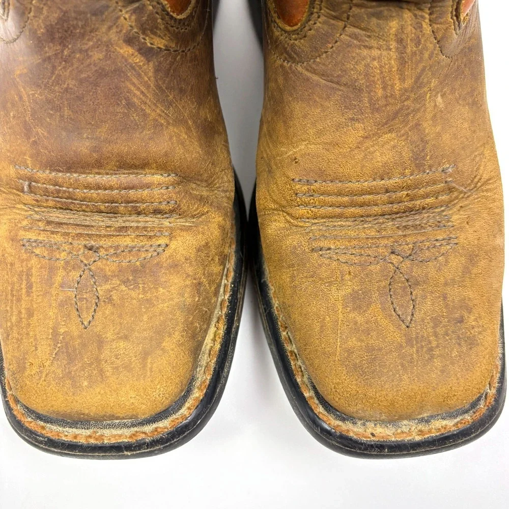 Ariat Kids WorkHog Square Toe Boots Sz 1.5‎ Brown Red Flame Embroidery Western